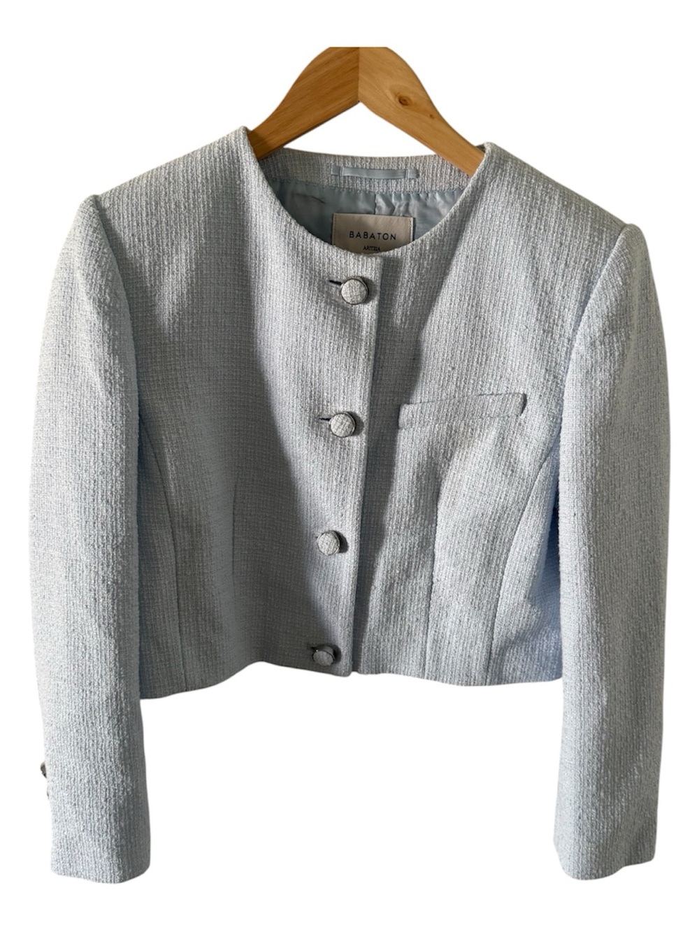 Babaton Powder Blue Tweed Cropped Blazer